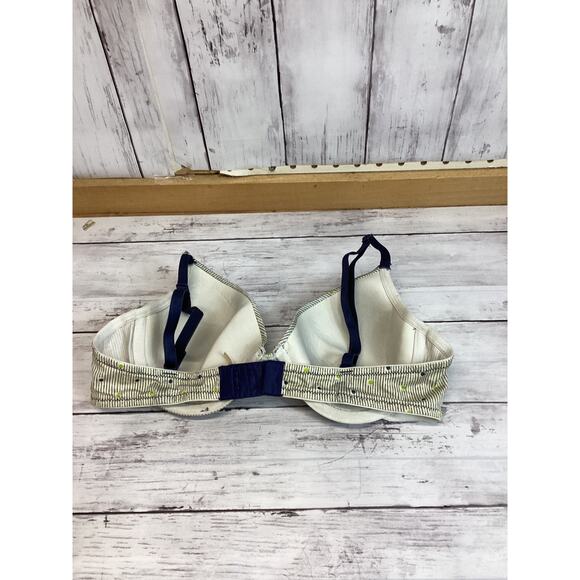 Aerie Women Katie Bra Size 34D Blue White Stripes Dot Print Lightly Lined - Picture 2 of 5